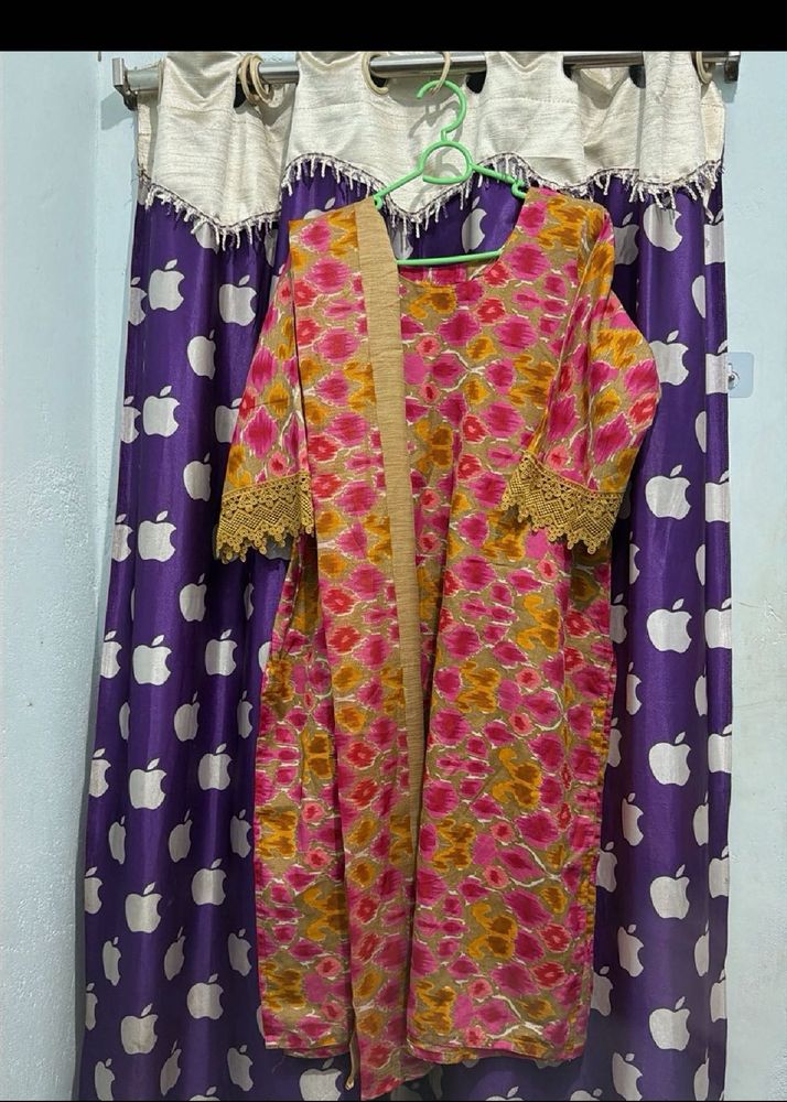 Vibrant Floral Print Kurta Set with Dupatta