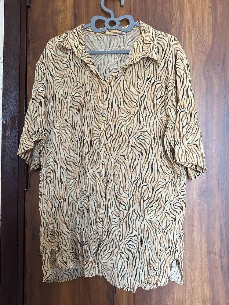Stylish Zebra Print Button-Up Shirt