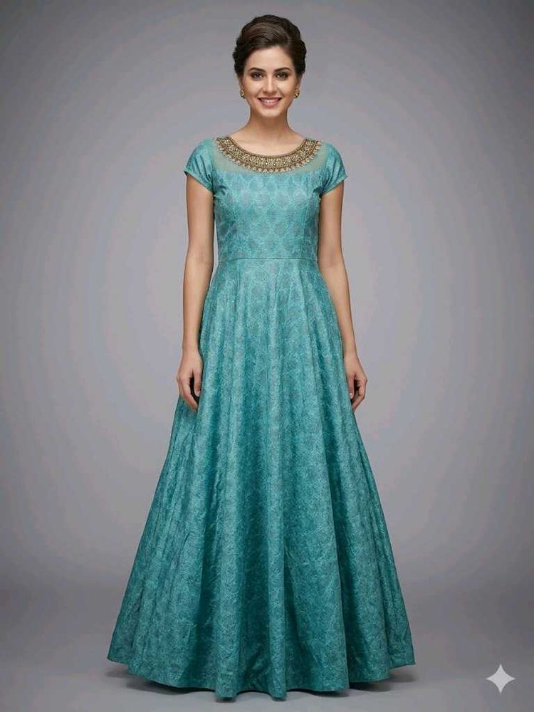 Elegant Teal Embroidered Gown