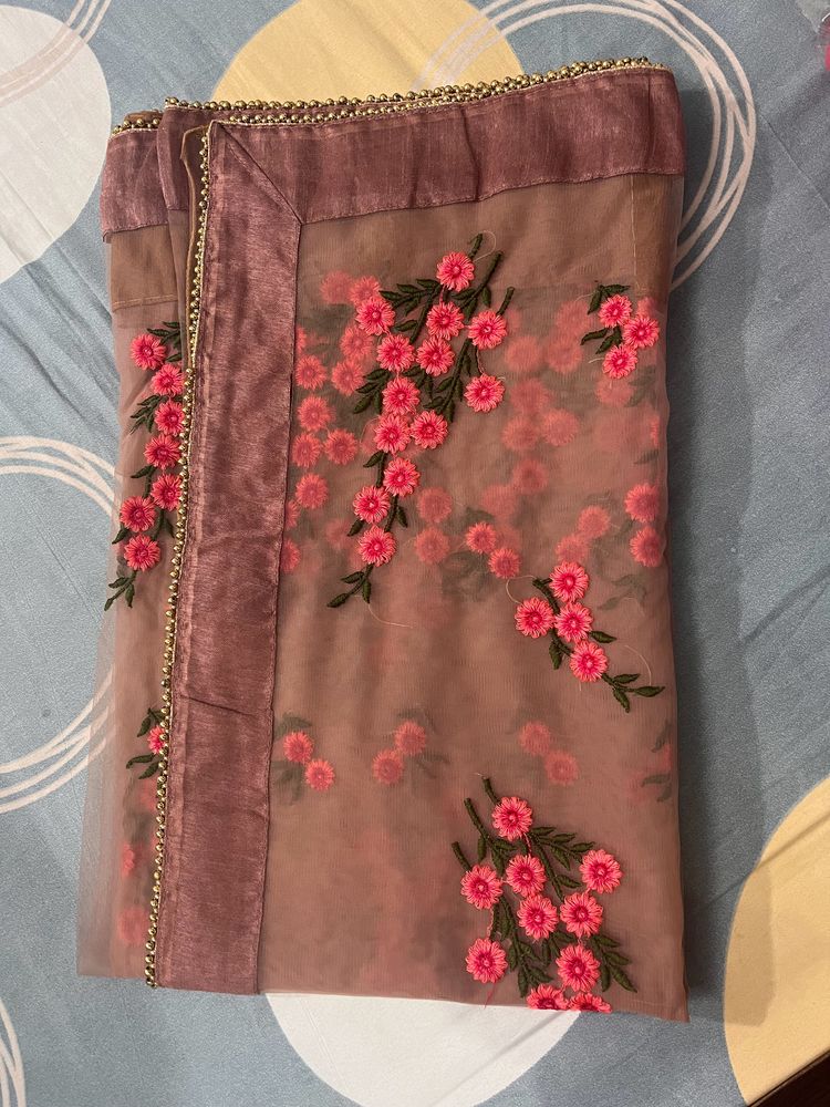 Patlani style embroidered net saree(Brown)