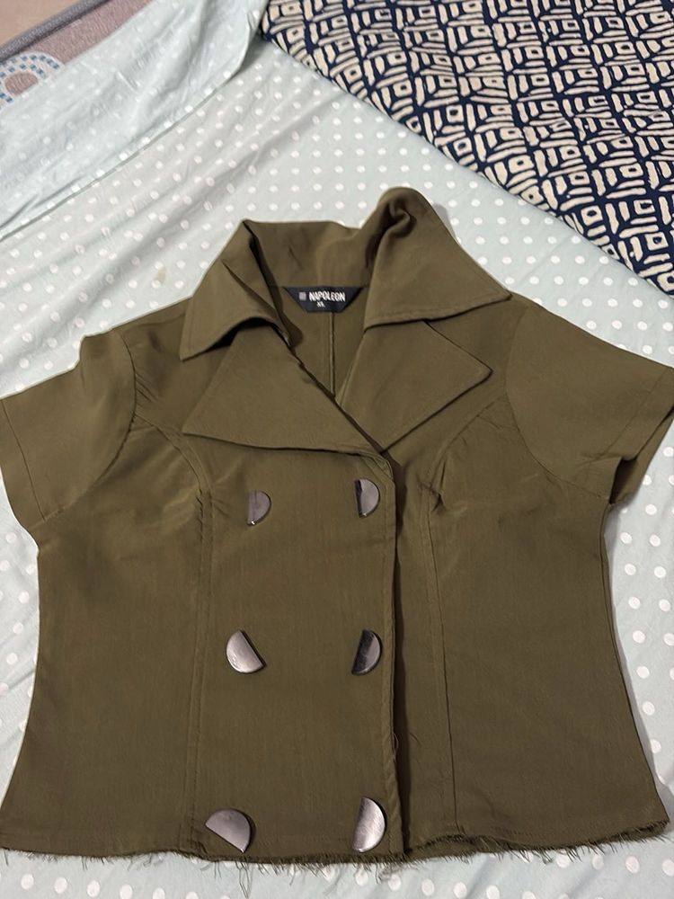Stylish Olive Green Double Breasted Top