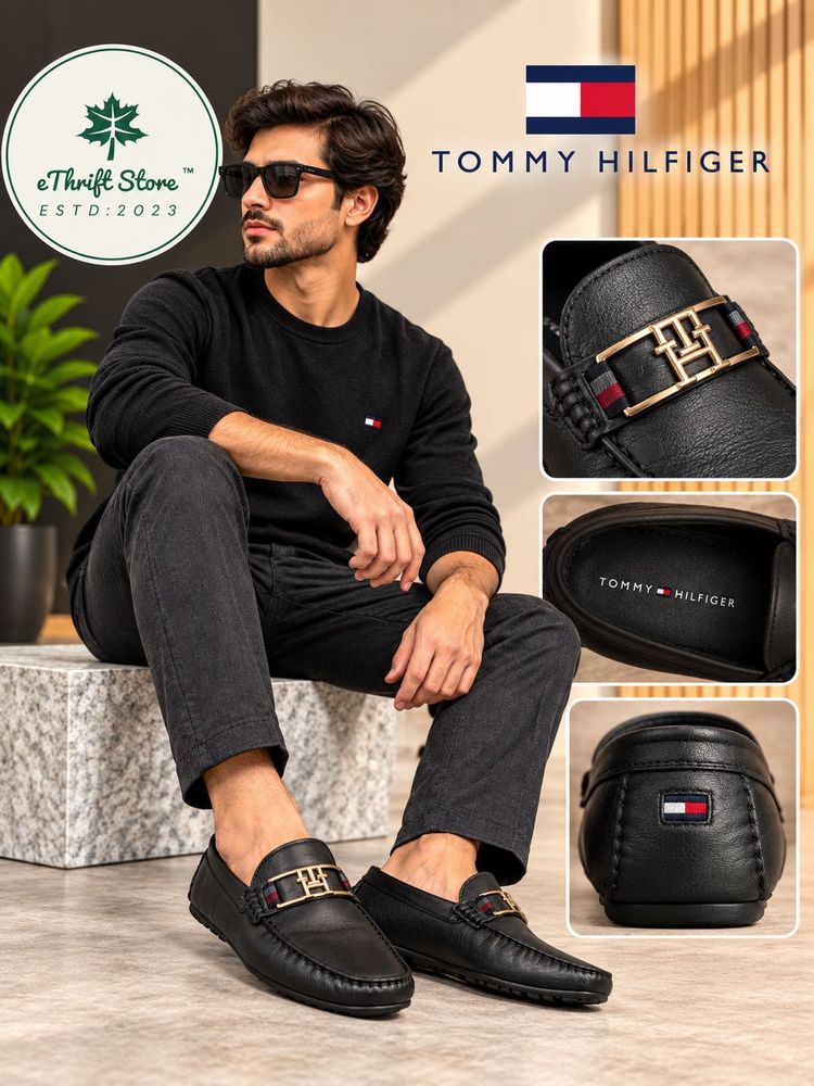 Tommy Hilfiger Navy Texured Leather Loafers