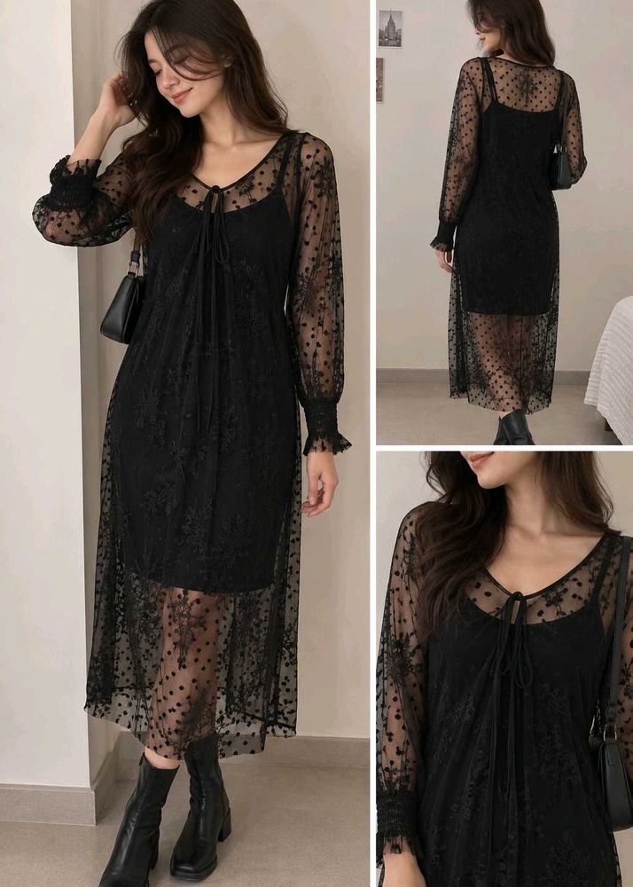 Elegant Black Lace Midi Dress