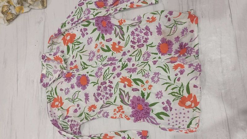 Floral Print Button-Up kurta cotton