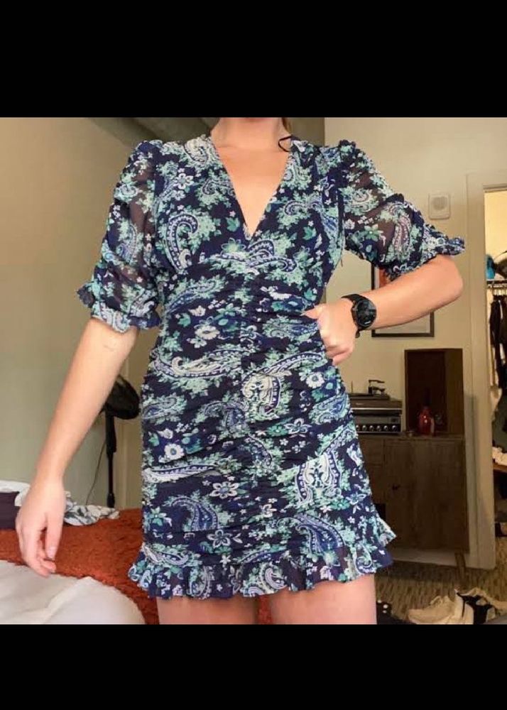 Chic Ruched Floral Print Mini Dress