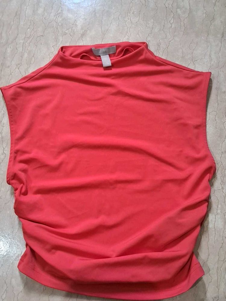 Red Ruched Mock Neck Top