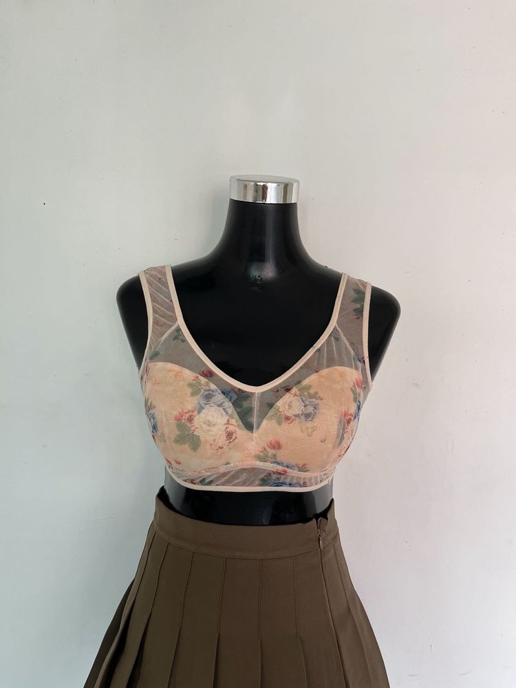 Sheer Floral Print Bra Top