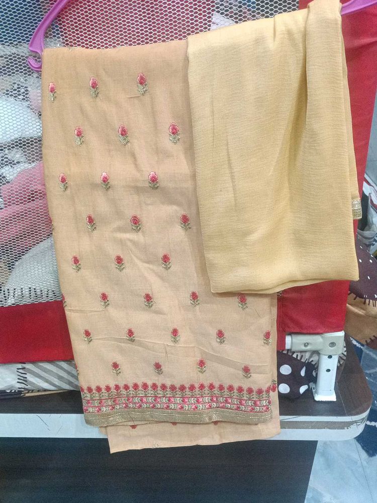 Embroidered Peach Kurta Set with Dupatta