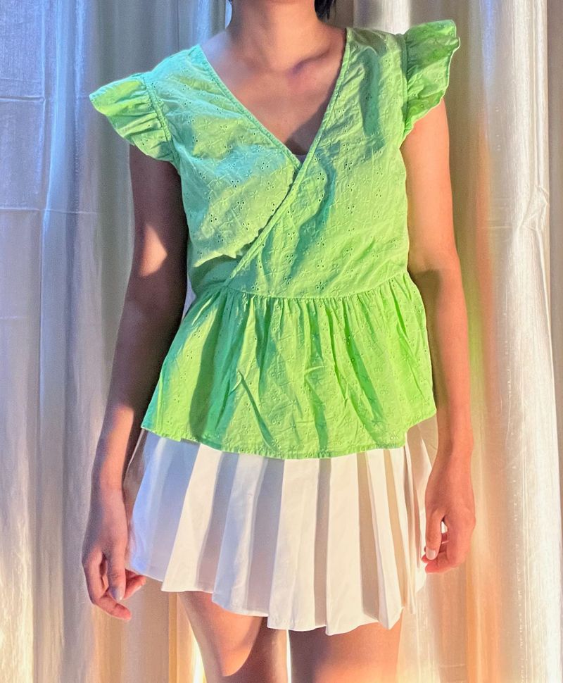 Lime Green Eyelet Wrap Top🍋‍🟩