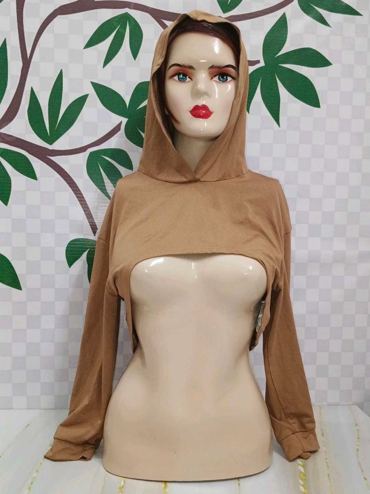 (1100)Brown Cropped Hoodie