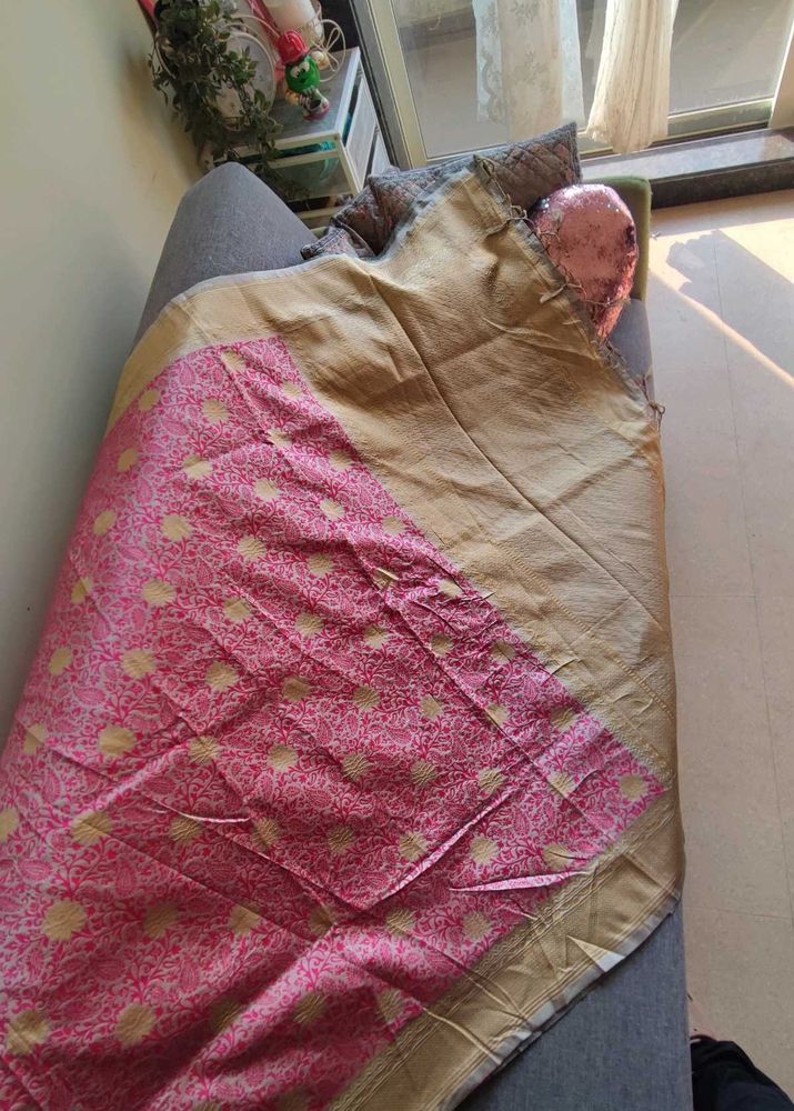 Elegant Pink &amp; Gold Silk Saree
