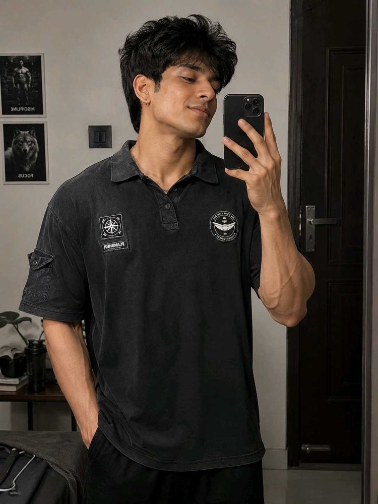 Men's Black Graphic Polo Shirt