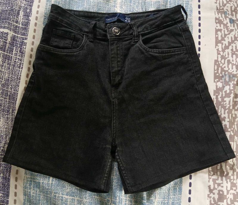 Black denim shorts