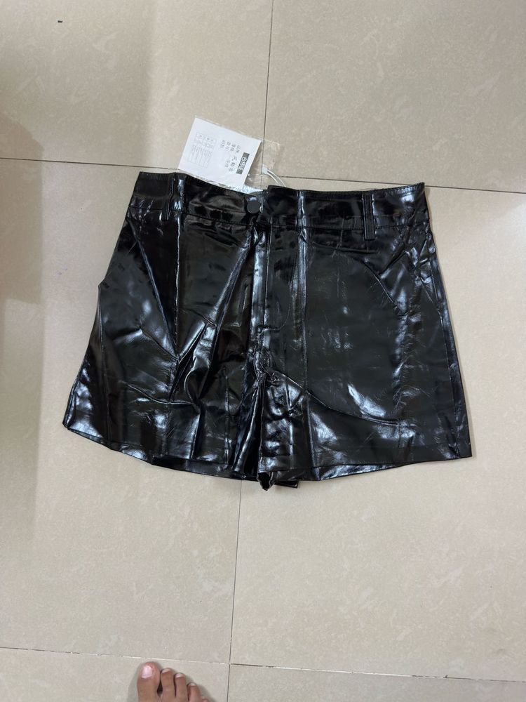 black leather shorts