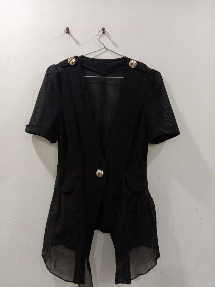 Chic Black Short Sleeve Blazer