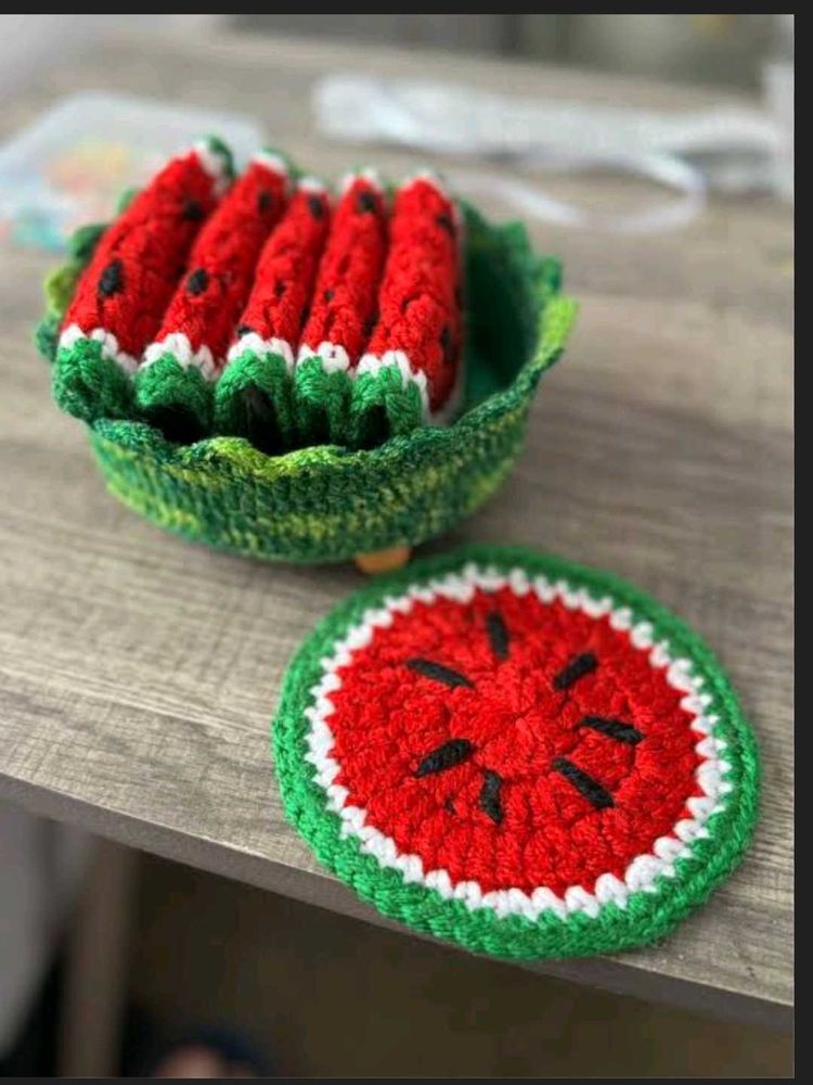 Watermelon Crochet Coasters (Set of 6)