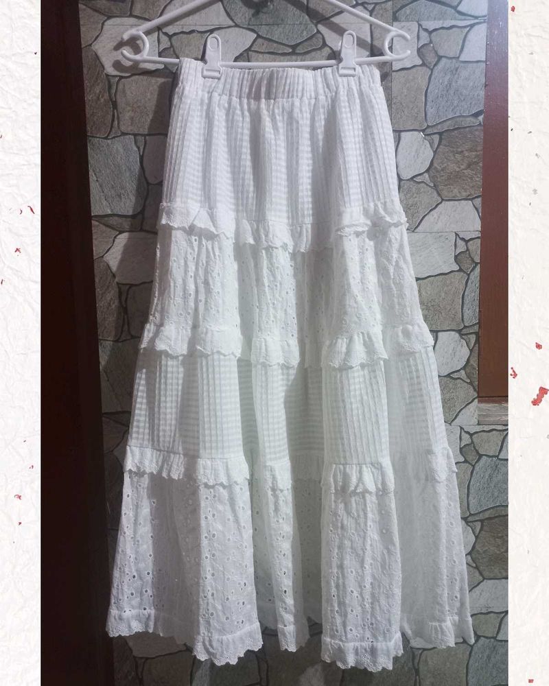 Tiered White Broderie Skirt