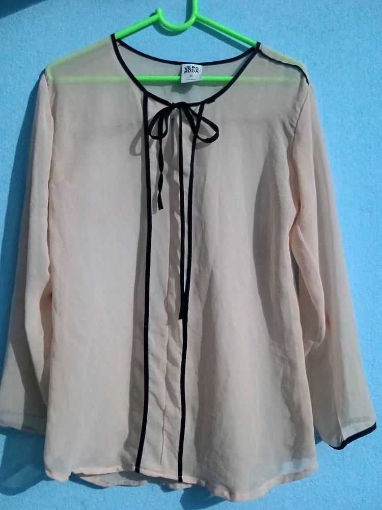 Vero moda Sheer Beige Blouse with Black Trim.