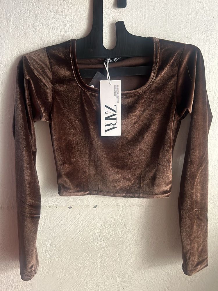 Zara Brown Velvet Crop Top