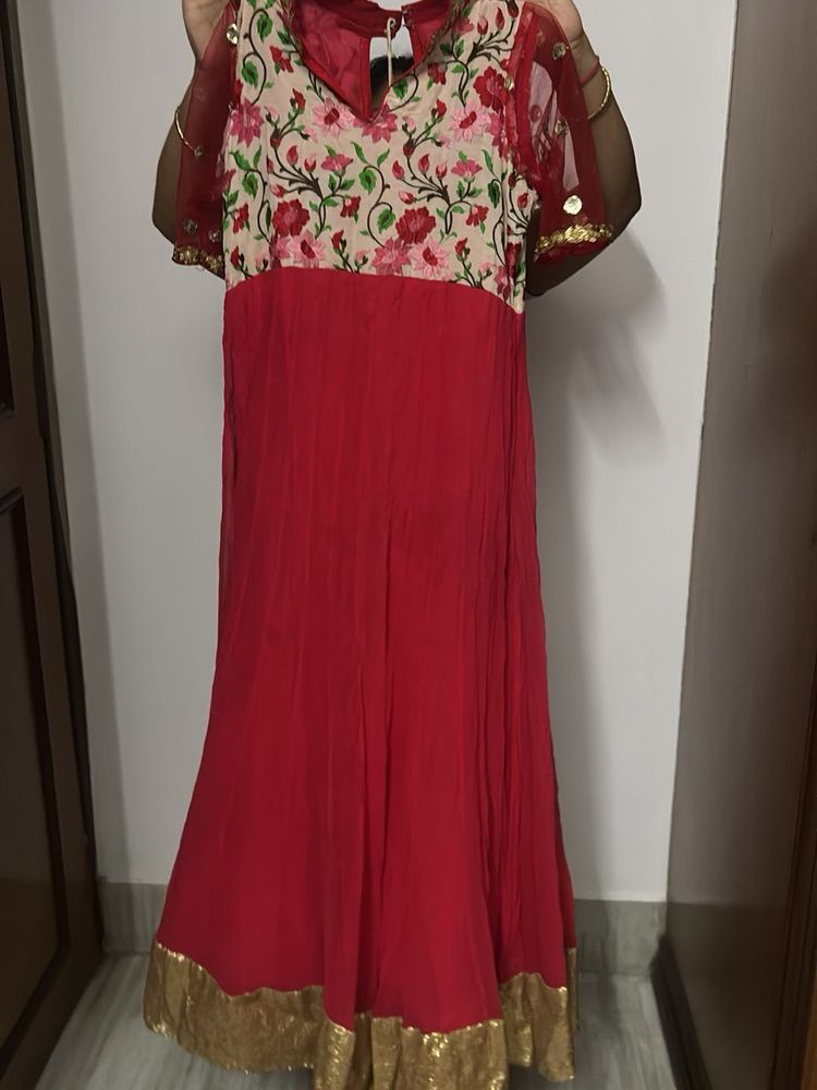 Elegant Red Floral Anarkali Gown