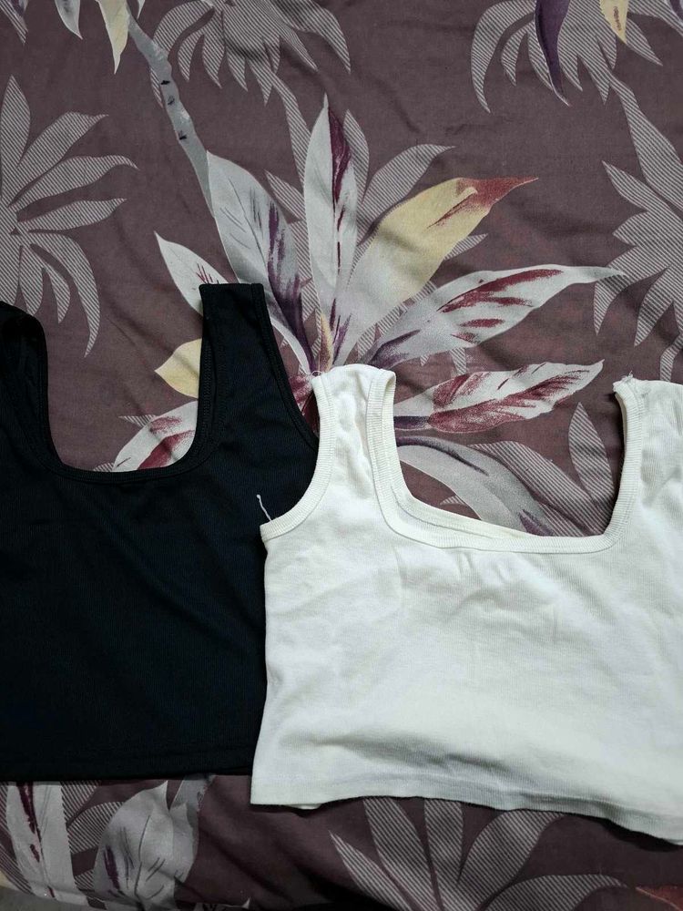 Set of 2 Women's Ribbed Crop Tank Tops