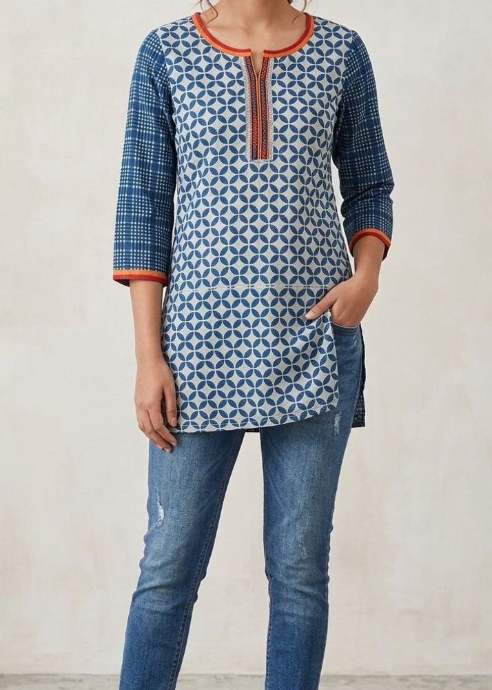 Blue Geometric Print Kurta