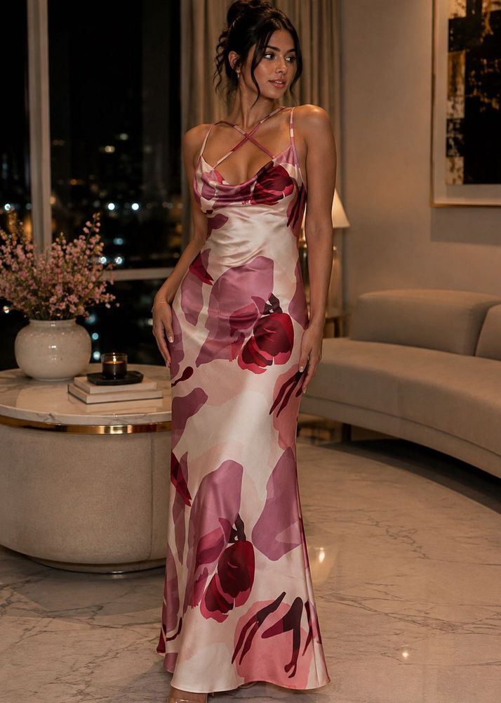 Flowy Pink Floral Print Spaghetti Strap Dress
