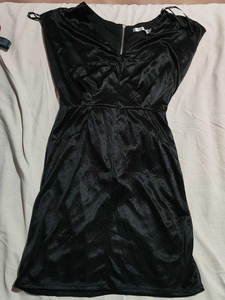 Sleek Black Satin Mini Dress