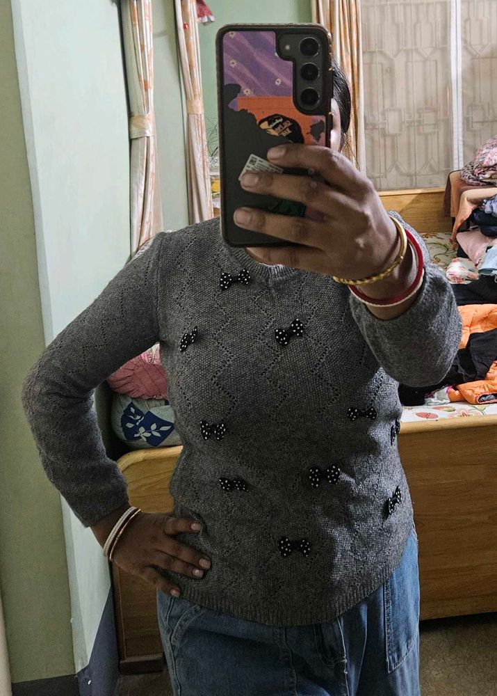new Gray Bow Sweater