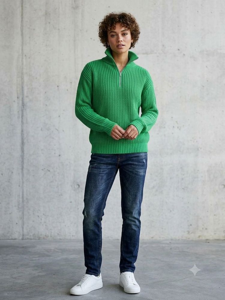 Green Half-Zip Knit Sweater