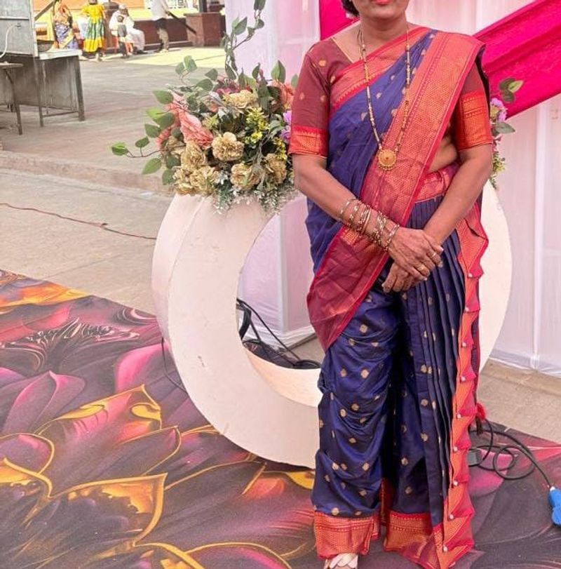 Beautiful Navy Blue Saree with Red Border