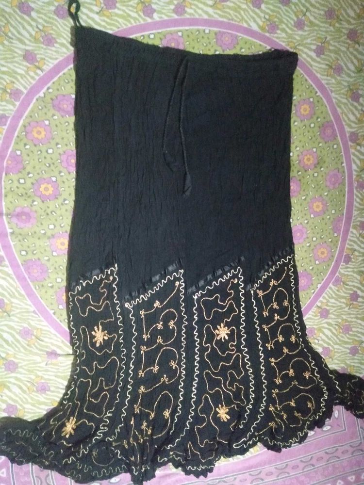 Boho Black Embroidered Maxi Skirt