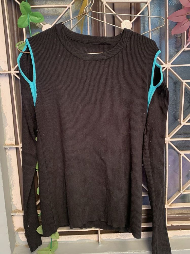 Black Ribbed Long Sleeve Top