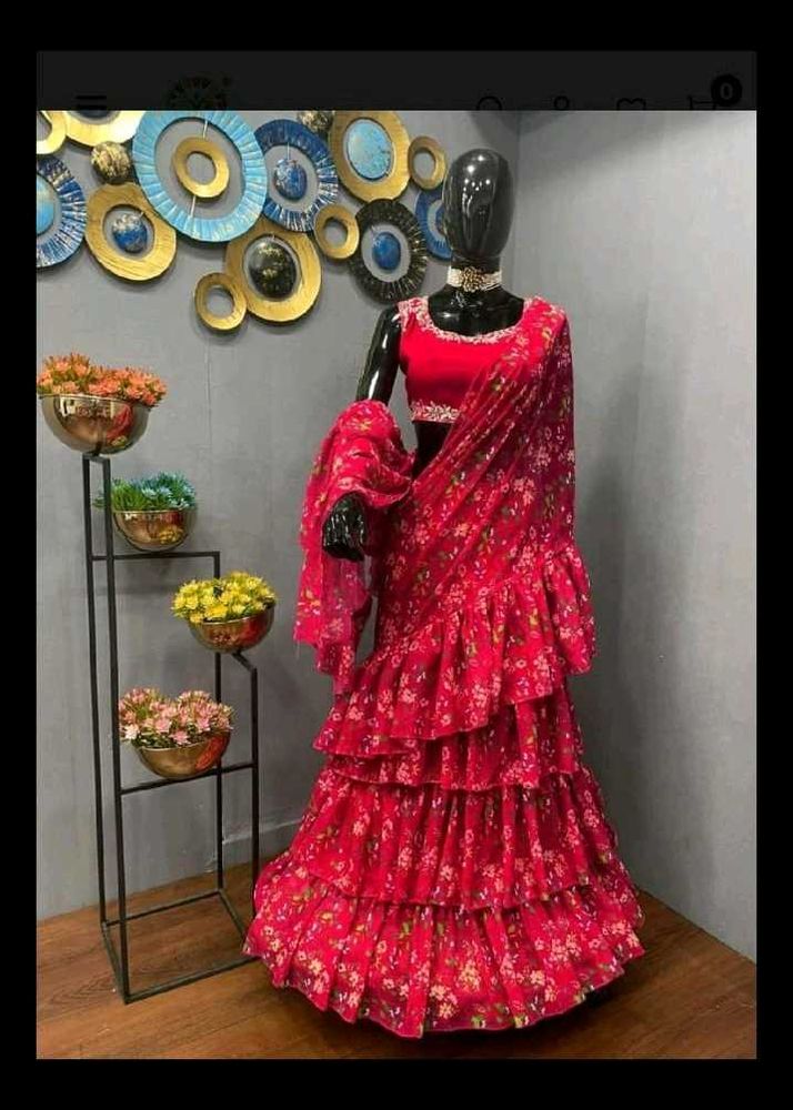 Stunning Red Floral Ruffle Lehenga Choli