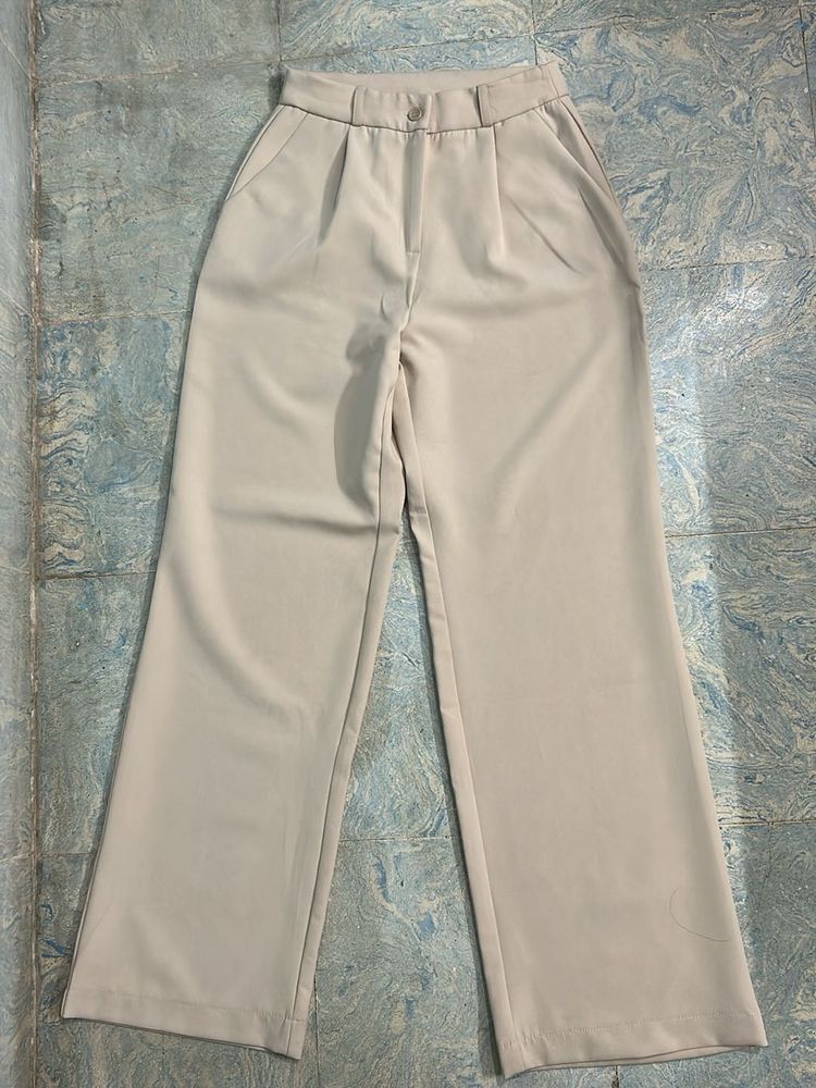 Wide Leg Beige Trousers - High waisted