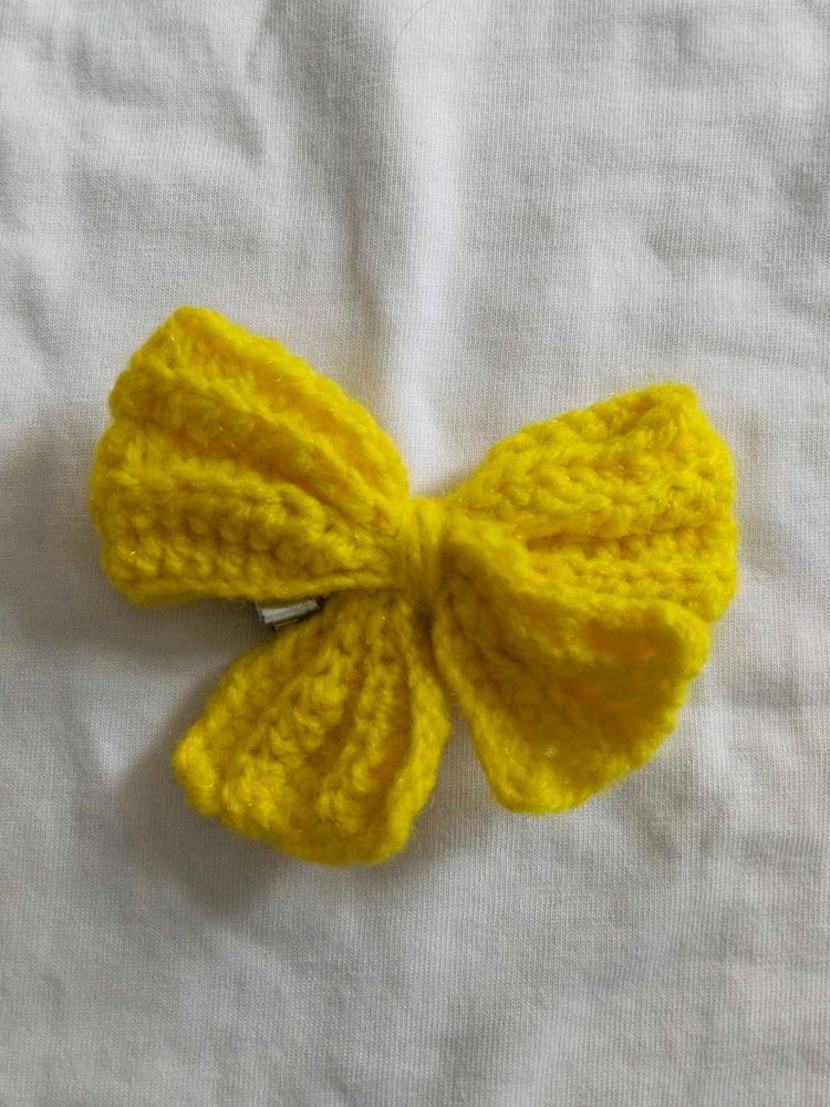Handmade Yellow Crochet Bow Hair Clip
