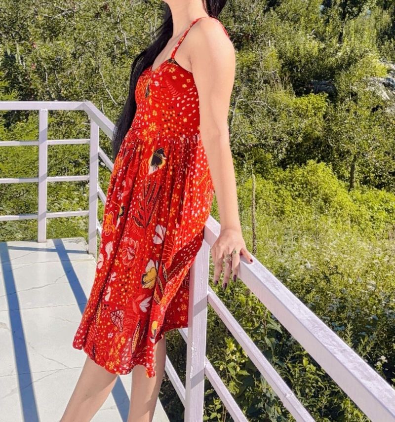 Rust Floral Print Summer padded dress