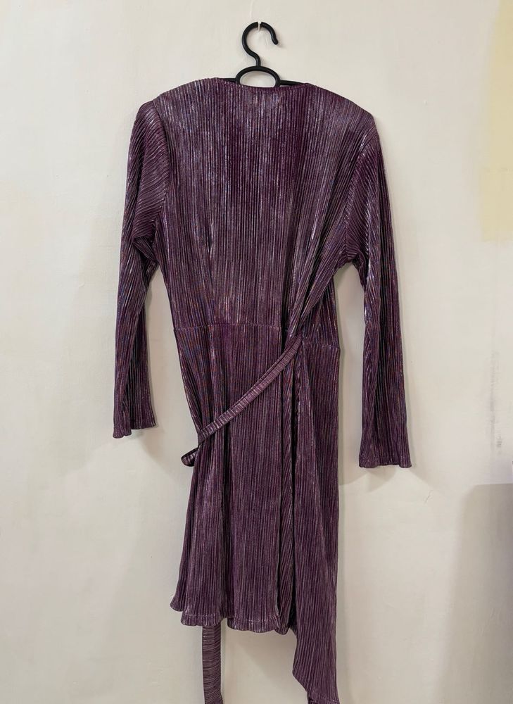 Purple Pleated Wrap Dress