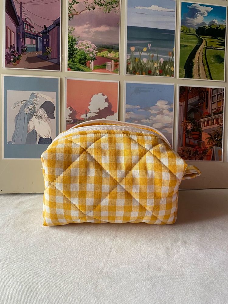 Quilted Gingham Cosmetic Pouch