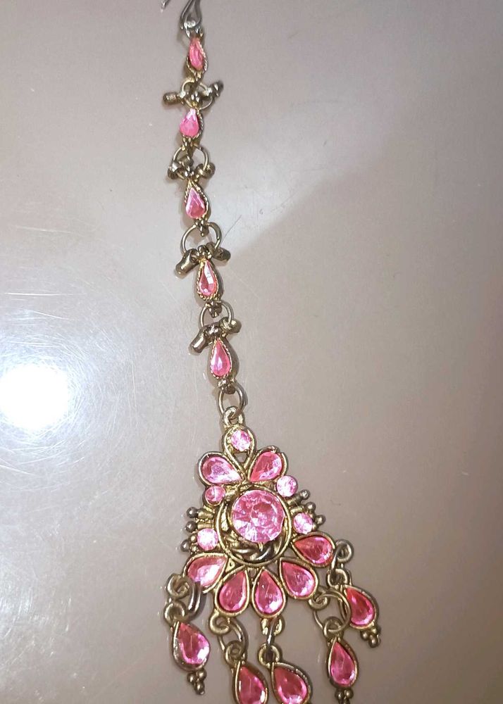 Pink Stone Maang Tikka