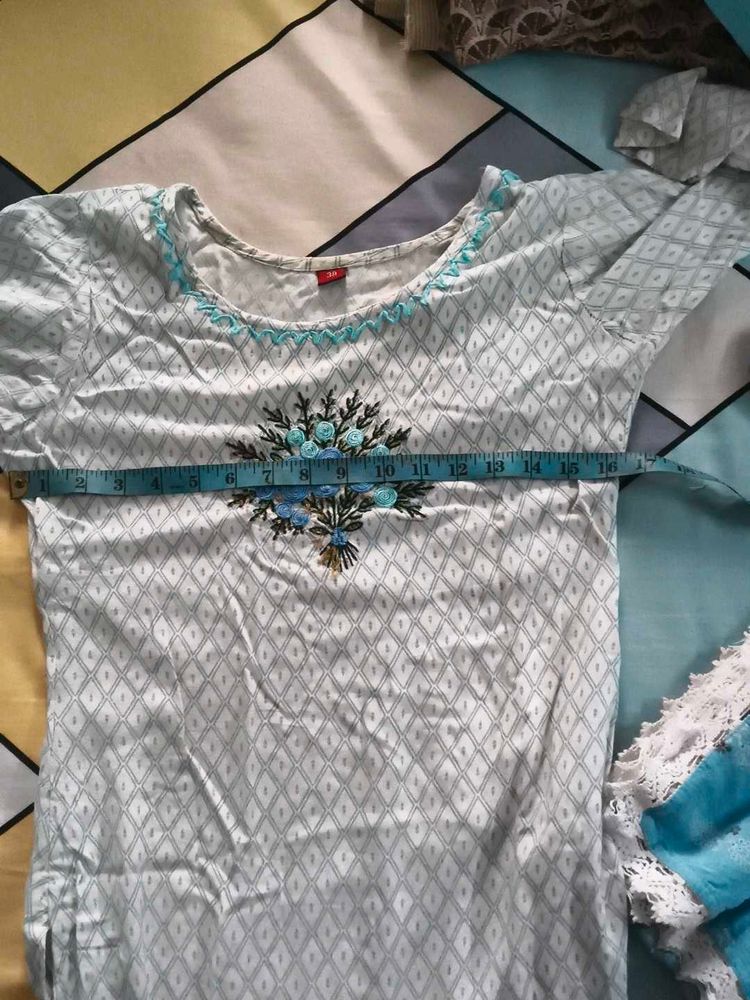 Embroidered Kurti set wit pant and duppata in Geom