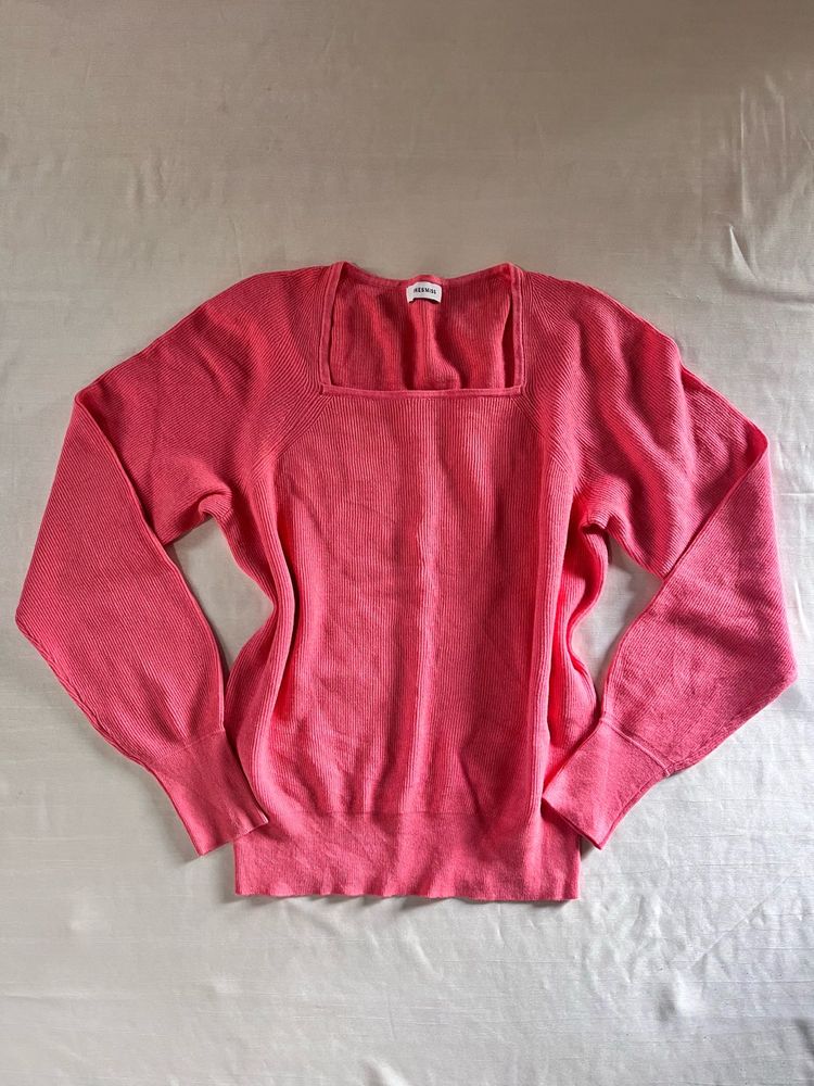 Pink Square Neck Sweater