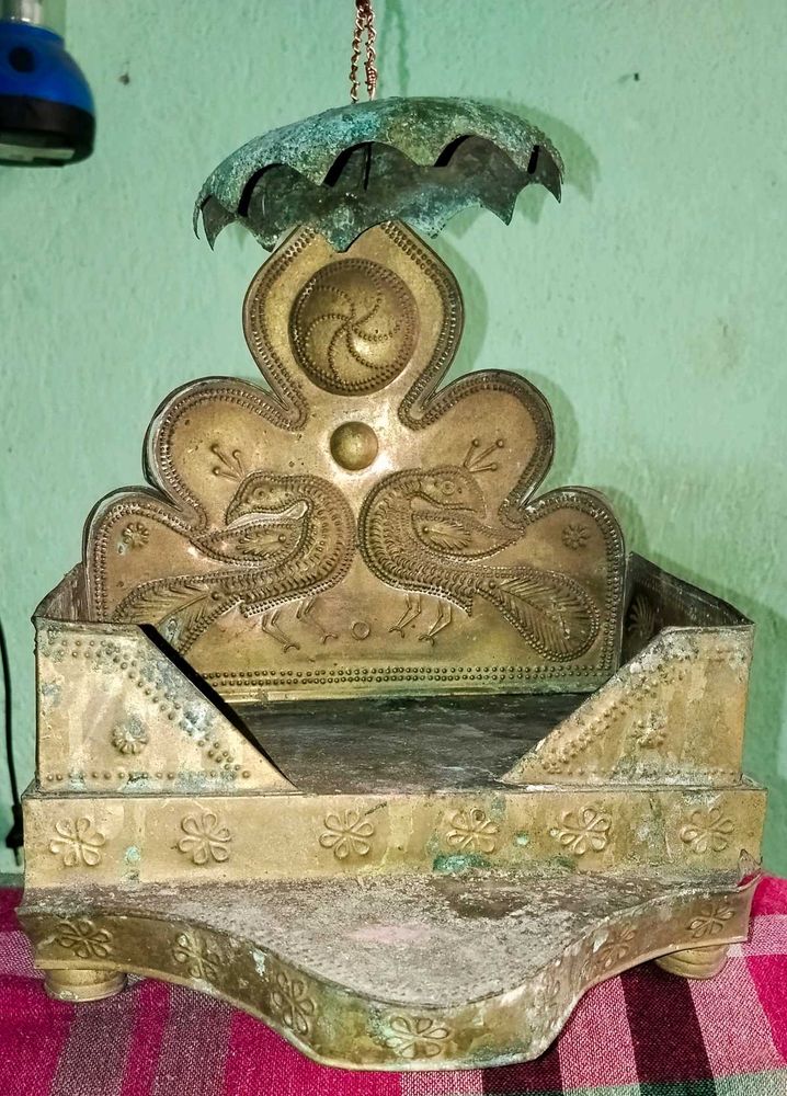 Antique Vintage Brass Peacock Singhasan Showpiece