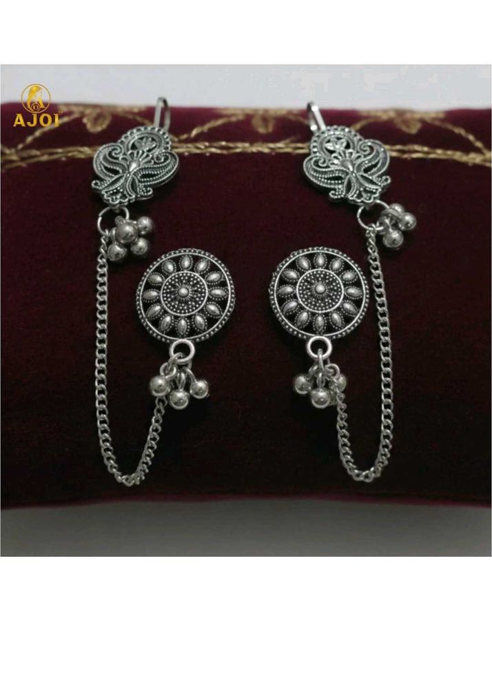 Oxidized Silver Chain Earrings