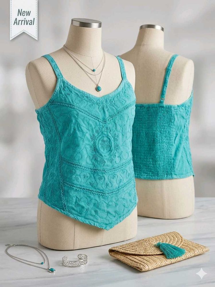Embroidered Teal Camisole Top