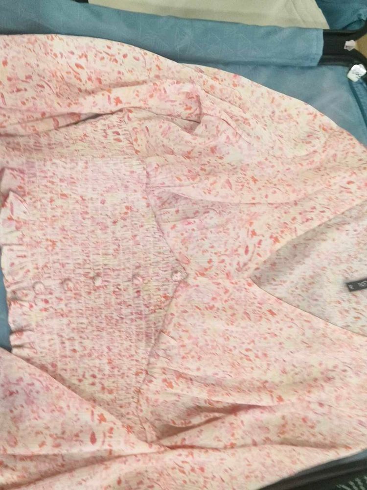 Rio, Pink Floral Smocked Puff Sleeve Top