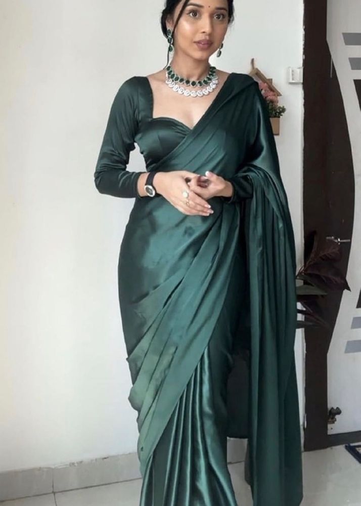 Elegant Satin ready to wear Saree with  b