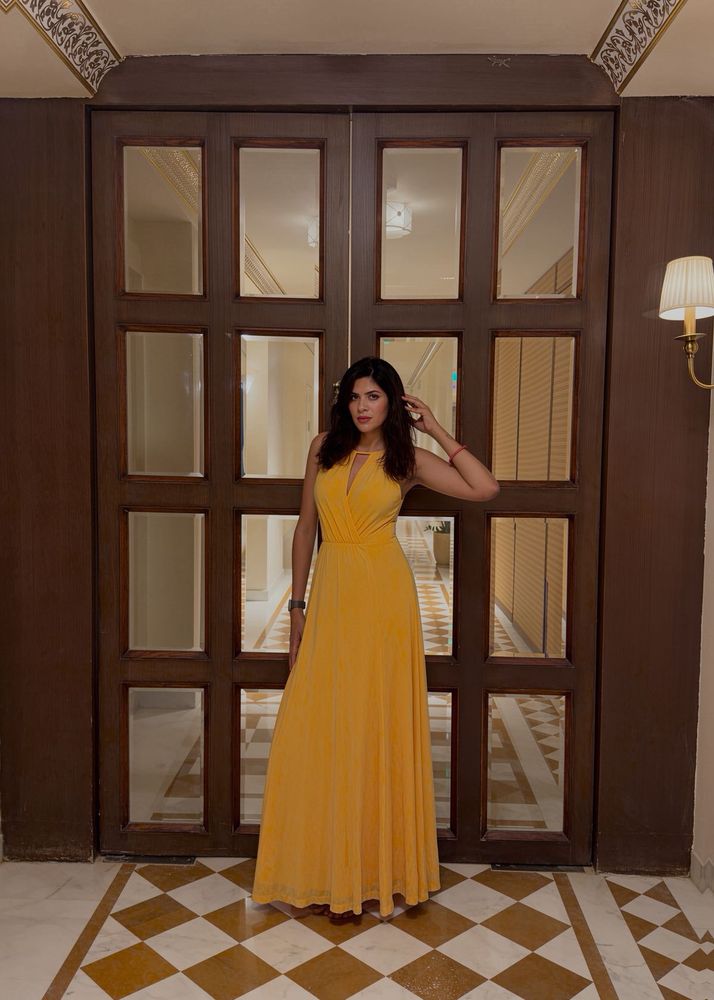 Ann Taylor Yellow halter Maxi Dress formal Gown