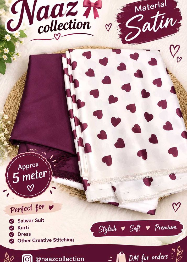 Satin Dress Material with Heart Print