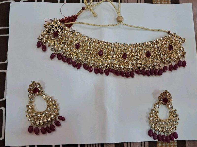 Choker necklace with Traditional Indian Earrings